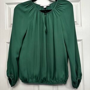 Diane Von Furstenberg Green Ruched Cuffed Sleeve Blouse